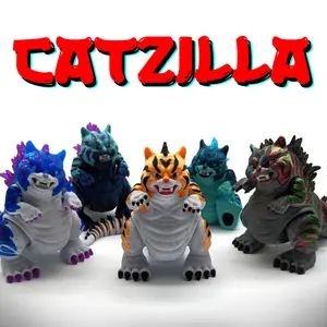 Catzilla - Multicolor 3D Print, Godzilla Cat, Unique Gift, Collectors Item, Collectable, Rare Find, Fun Desk Fidget, Orange Cat, Movie Night