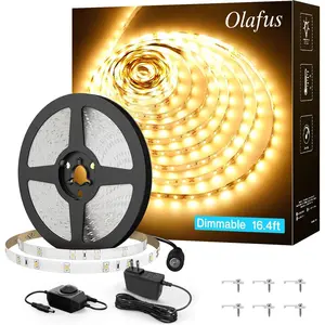 16.4ft LED Strip Lights Warm White Dimmable, LED Rope Light Kit 12V Flexible Under Cabinet Lighting Strips, 5m 300 LEDs 2835, 3000K Bright Led Lights for Bedroom, UL Listed Plug