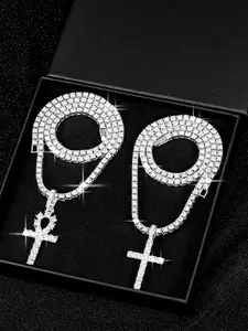 Rhinestone Decorated Cross & Ankh Pendant Necklace, Fashion Jewelry for Party, Daily Clothing Decor, Trendy All-match & Exquisite Jewelry for Birthday Gift, Cross Charm Necklace