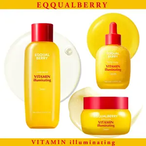 EQQUALBERRY Vitamin Illuminating Skincare Set – Toner + Serum + Cream | Vitamin C & Niacinamide | Targets Dark Spots | Ceramides for Skin Barrier | Lightweight, Glowy Hydration