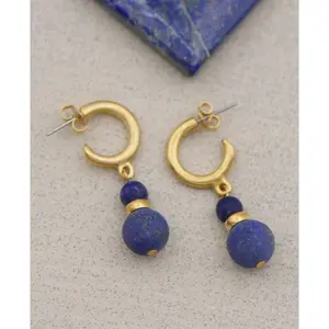 Sumerian Hoop Stud Earrings with Lapis Gemstone, USA