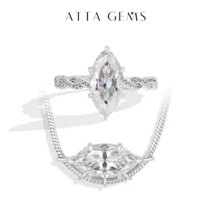 ATTAGEMS D VVS1 Color Lab-Created 3.0ct Moissanite Ring/5ct Moissanite Pendant for Women Copper 14k Gold Plated Jewelry Set Anniversary Birthday Wedding Gift for Her
