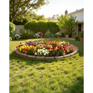 VEVOR Faux Stone Landscape Edging, 46.4x 2.2 in Realistic Lawn Edging, Flexible Brick-Sized Garden Edging Border with Anchoring Spikes, Fade-Resistant Yard Edging for Driveways Walkway Brown