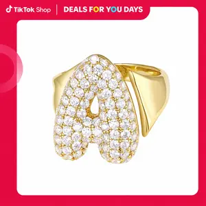 KissYan Bubble Initial Ring for Women, 14k Gold Plate Balloon Jumbo Letter Rings Open Adjustable Dainty Pave CZ Personalized Fashion Trendy Statement Jewelry Gift,summerwins DealsForYouDays