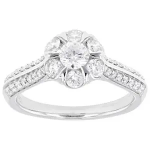 JTV Round White Lab-Grown Diamond F-G VS Rhodium Over Sterling Silver Halo Ring 1.00ctw