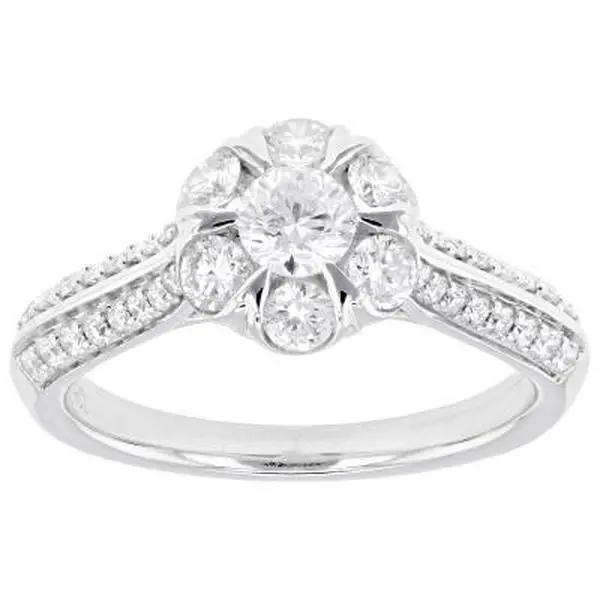 JTV Round White Lab-Grown Diamond F-G VS Rhodium Over Sterling Silver Halo Ring 1.00ctw