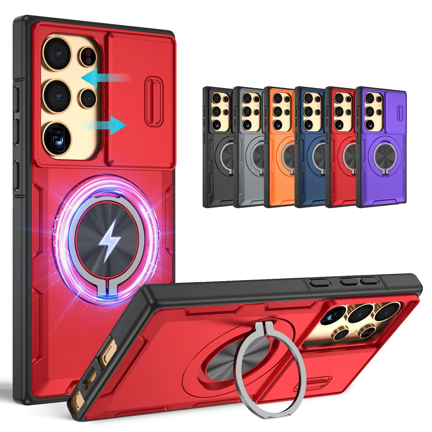 Magnetic Case for Samsung Galaxy S26 S25 S24 S23 S22 Ultra Protective Cover with Slide Camera  Cover Protector Dustproof Cover,360° Rotatable Ring Kickstand, Compatible with MagSafe, Shockproof  Heavy Duty Protective Case tiktokshopbacktoschool