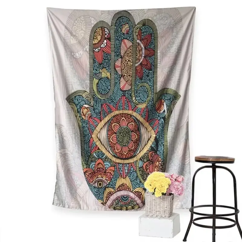 1pc,Hamsa Hand Tapestry Bohemia Indian Mandala Floral Wall Hanging Tapestry for Home Dustproof Cover , Tablecloth , Outdoor Mat