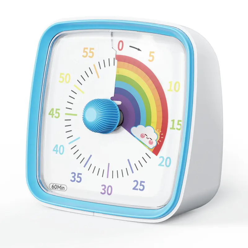 Yunbaoit VT03 Colorful Silent Visual Timer - 60-Minute Twist Set, 3 Alarm Levels, Night Light, Bell, ABS Plastic Body, Buttons, Kid-Ready Alerts, 0.35 lbs Kitchen Gadget for Home/Kitchen Productivity