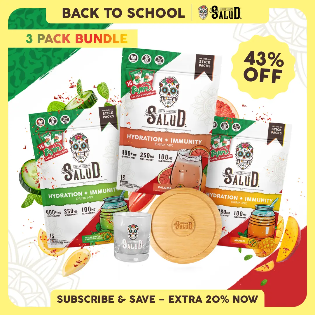 Salud x Tajín 2-in-1 [Hydration + Immunity] Electrolytes Powder, Agua Fresca Drink Mix, Elderberry, Dairy & Soy Free, Non-GMO, Gluten Free, Vegan, 1g Sugar (15 Servings of Salud and Tajín)