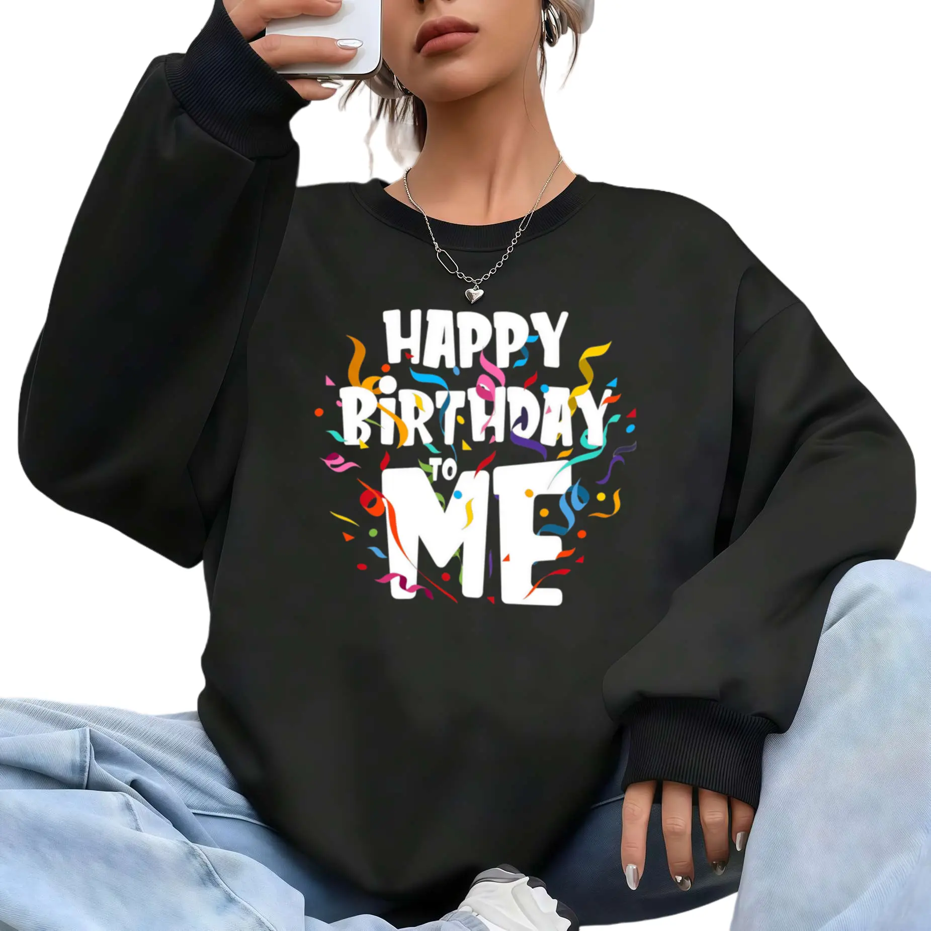 Celebrate Your Day with Long Sleeve Happy Birthday Sweatshirt – Fun Graphic Tee, Gender-Neutral, Perfect Birthday Party Outfit
