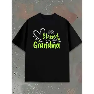 Blessed To Be Called Grandma Chinese Print Casual Round Neck Short Sleeve Tee Perfect For All Seasons Machine Washable Gift For Celebrations