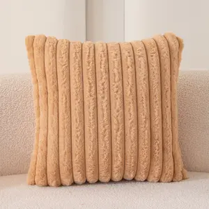 Luxury Plush Ribbed Pillow Cover, Soft Velvet Throw Pillow Case, Modern Solid Color Cushion Cover for Sofa Couch Bed Home Decor, Cozy Aesthetic Pillow Sham