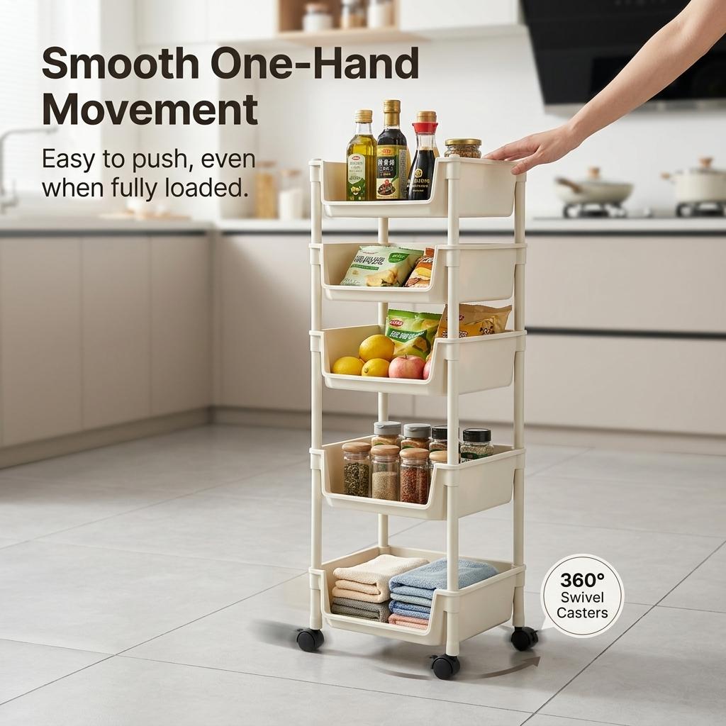 Multifunctional Multi-Layer Plastic StorageCartwith Wheels, Layered Shelf Organizer forBedroomKitchen Bathroom Living Room,AdjustableStanding Shelf Suction Cup Sponge Holder forKitchen Sink semiannual sale 2026 easy install kit gloveclip cas