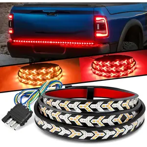 Truck Tailgate Light Strip 60Inch Arrow 540 LED with Red Running Brake Lights Amber Turn Signals Strobe Lights Super Bright Dual-Color Flexible LED Light Bar Kit for Pickup Trucks Trailers Cars SUV RV VAN led car ambient light