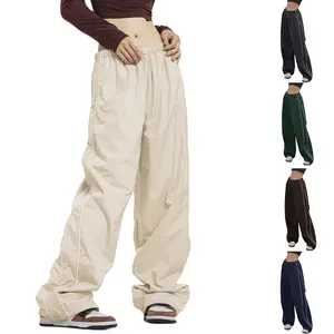 Kingapril Women's Parachute Pants Baggy Track Y2K Black Elastic Waist Wide Leg Trousers
