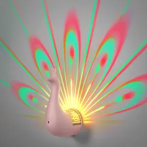 Peacock Wall Lamp, 7 Color Atmosphere Night Light, Adjustable Touch Dimmable, Remote Control, Timer Function, RGB Projection Nightlight, Aurora Projector Lamp