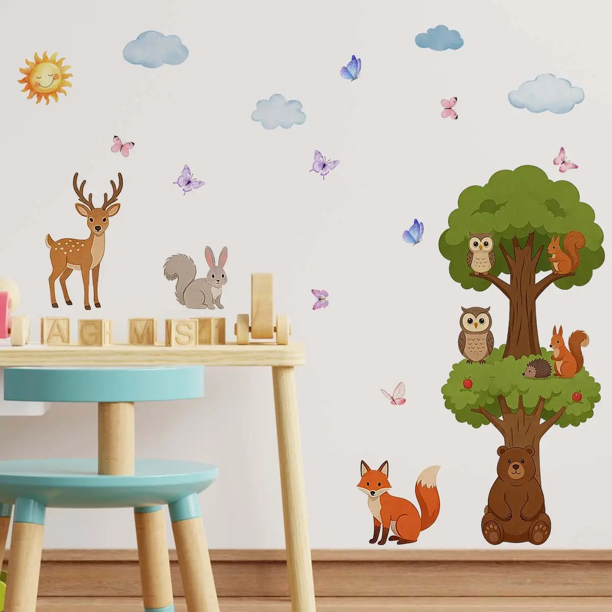 1 Pc (30×90cm) Self-Adhesive Cartoon Forest Animals Wall Sticker, Cute Wall Decor Sticker for Kids Room
