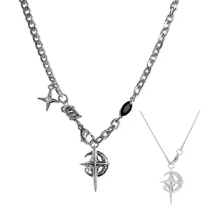 Cuban Figaro chain Star Moon Pendant Necklace Punk Black Zircon Chain Choker Necklace For Men Women Jewelry Gifts