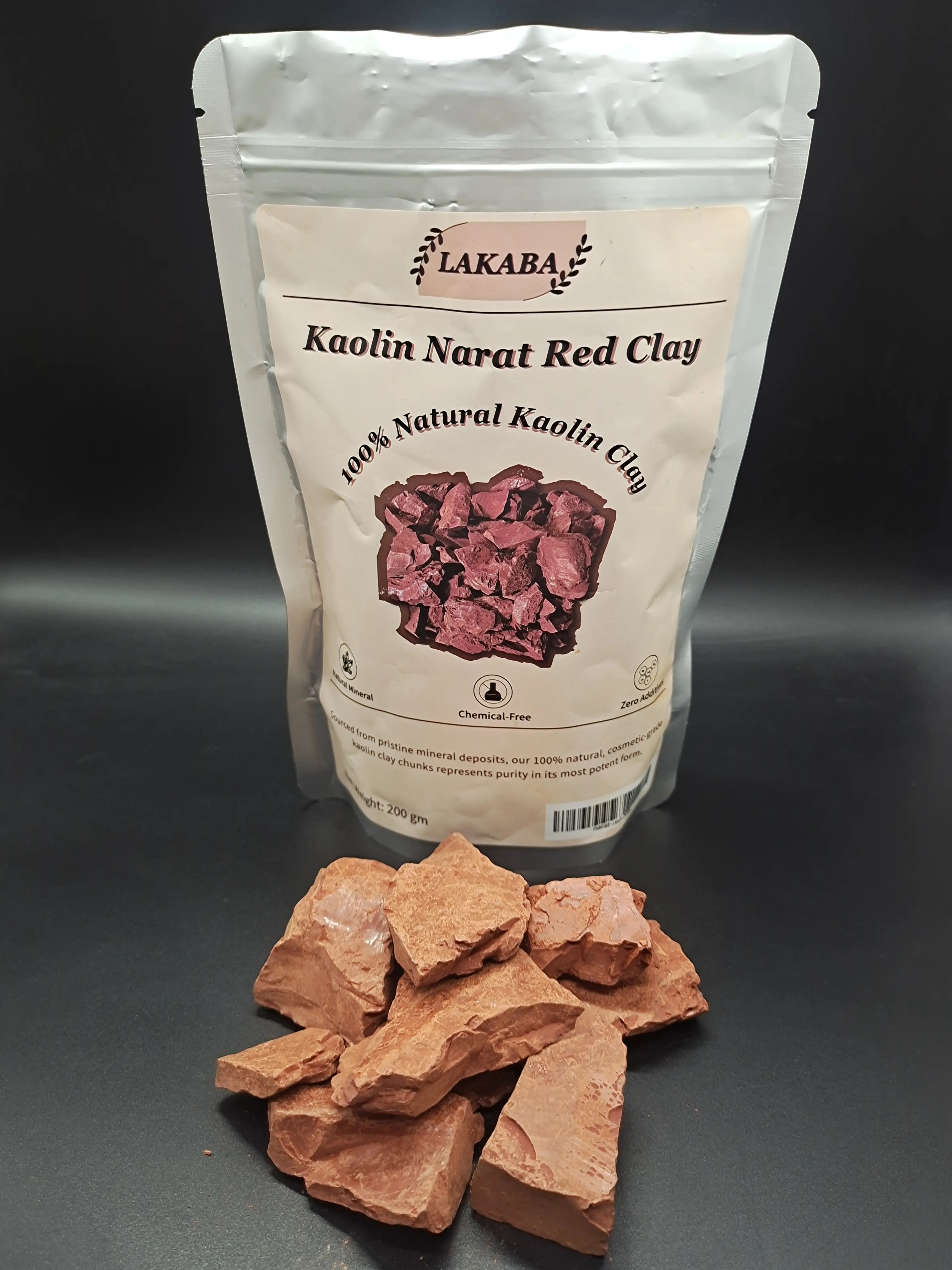 Lakaba 200g (7oz) Cosmetic-Grade Natural Red Narat Kaolin Clay Garden Soil Powder, Fragrance-Free, Pure Minerals, Chemical-Free, Gentle Daily Facial Cleanser with Honey & Floral Notes for Oil Control, Radiant Skin (All Skin Types)