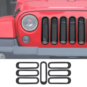 Front Grille Grid Guard Insert Trim Covers, Laser-Cut 7-Piece Self-Adhesive Scratch Guard, DIY Install Car Exterior Accessories for Jeep Wrangler JK 2007-2017 Car Protector