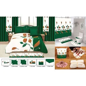 25 pcs Bedspread Sheets Set with 2 Pillowcases 2 Cushion Covers 1 Flat Sheet 8 Window Curtains and 1 Fitted Sheet