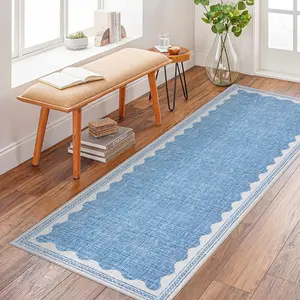 Garvee 2x6 Runner Rug for Hallway - Washable, Non-Slip, Solid Blue Modern Minimalist Low-Pile Carpet for Kitchen, Entryway, Laundry Room, and Indoor Floors