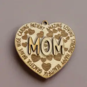 Mom Keychain Laser Engraved with Heart Design
