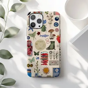 Vintage Frog Collage Phone Case: Beige Cottagecore Mushroom Suitable for IPhone17 11 12 13 14 15 16 Pro Max Air Plus