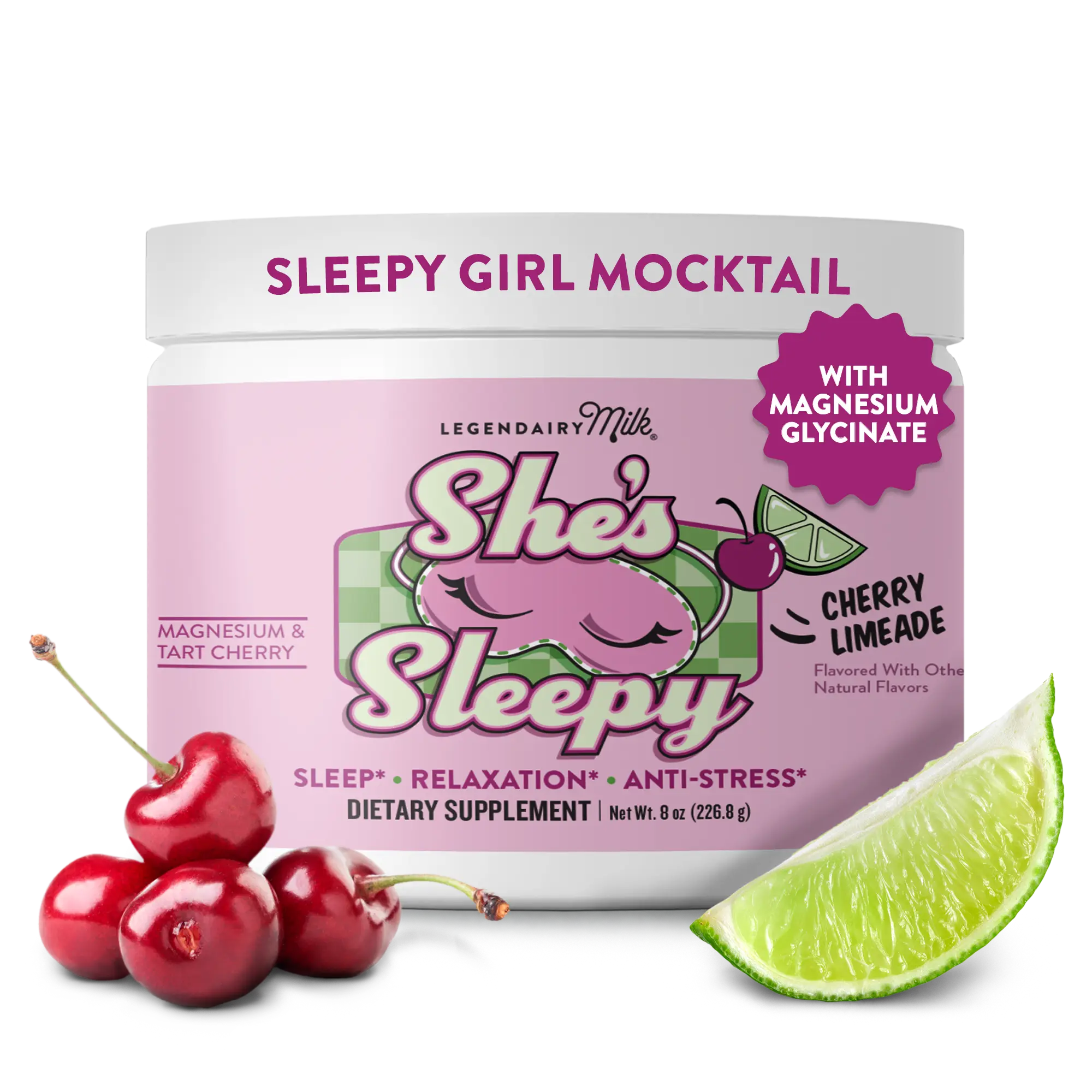 She’s Sleepy - Sleepy Girl Mocktail Powder - Legendairy Milk - Melatonin-Free Sleep Aid - Sugar-Free - Cherry Limeade - Beverage, Drink Mix destress