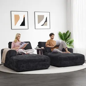 LIKIMIO 93'' Oversized Sectional Double Chaise Lounge Indoor, Upholstered Sofa Bed, No Assembly Required, Fluffy Modern Sleeper Loveseat Chair - Plush Corduroy Chair Bed for Living Room