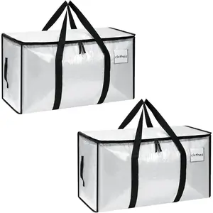 2-Pack Extra-Large Heavy-Duty Storage Totes with Reinforced Handles, Durable Zippers &  Material --  for Space-Saving, Moving, Shipping and Travel (Clear)