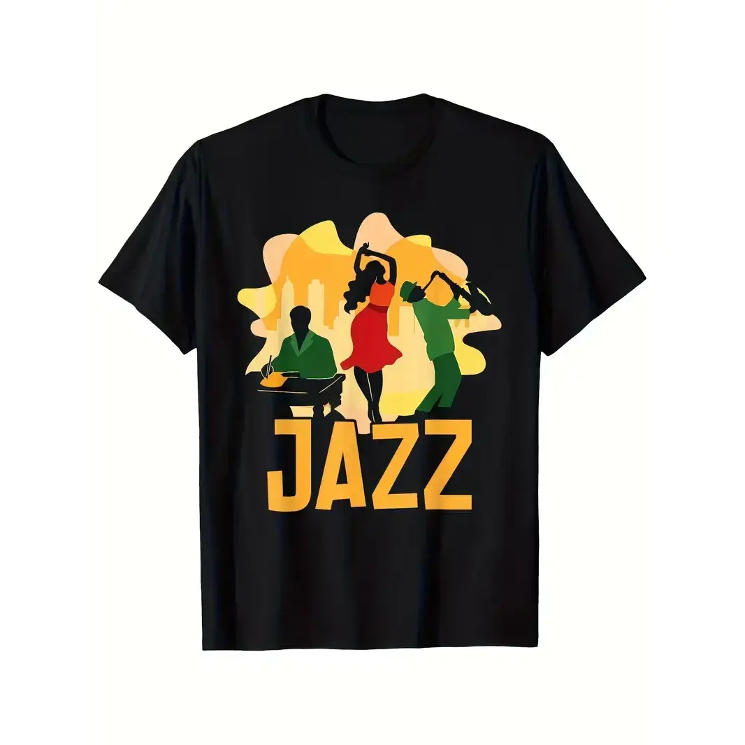 Men's & Women's Jazz Band T-Shirt - Heavyweight  Cotton Retro Music Instrument Tee with Saxophone, Piano, Trombone Graphics - Unisex Musician Apparel for Concerts, Jazz Performances, Casual Wear