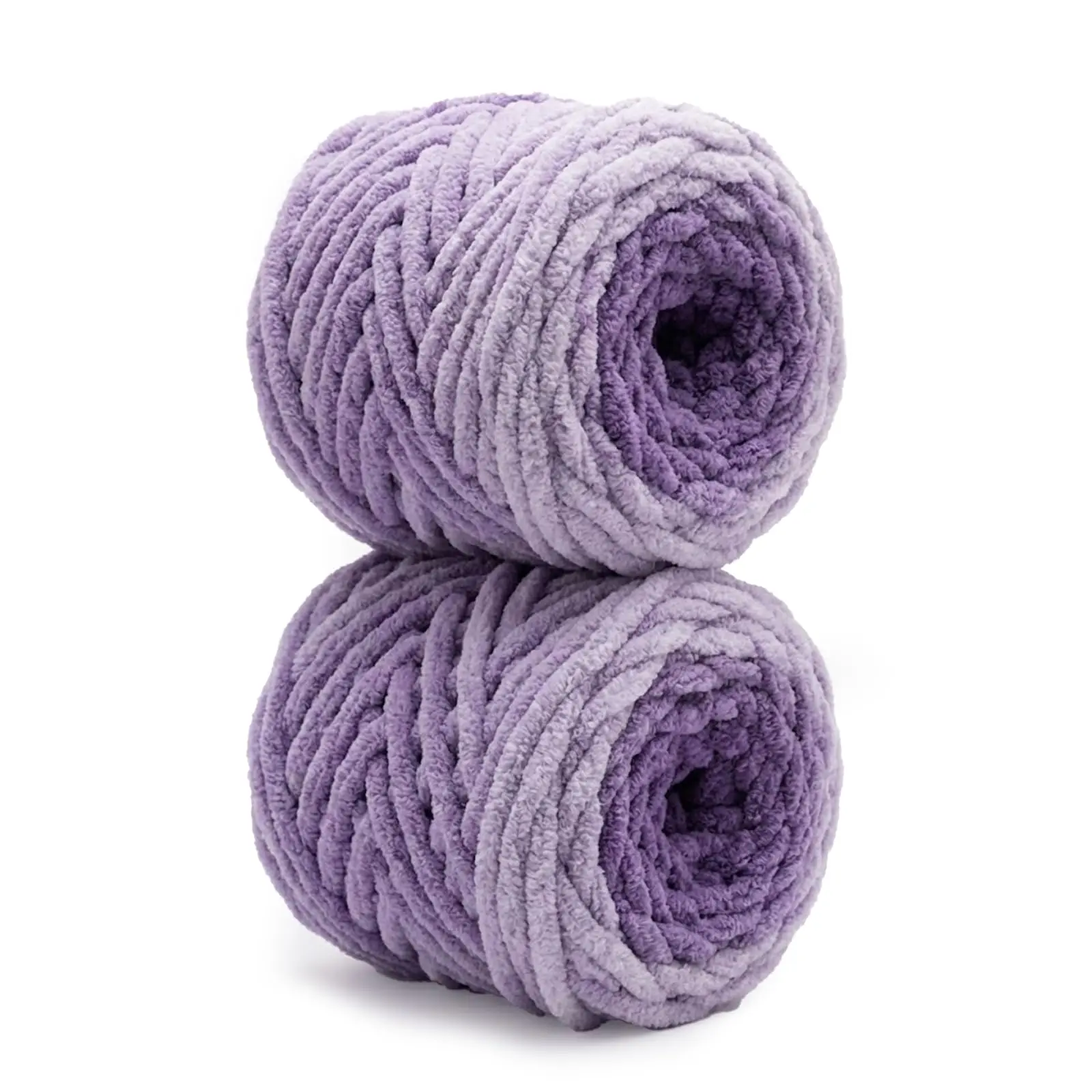 Beginner #7 Jumbo Chenille Chunky Yarn - 42oz/1200g, 81 yd, Deep Sea Blue - Long-Fade Ombre for Hand-Knitting Blankets, Lavender Purple (0.8" Thick)
