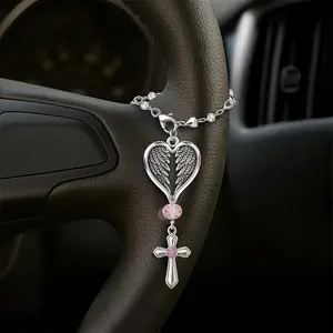 Angel Heart Wing Pendant Car Keychain, Rearview Mirror Hanging Ornament Steering Wheel Chain, Fashion Decor Christmas Gift for Men Women