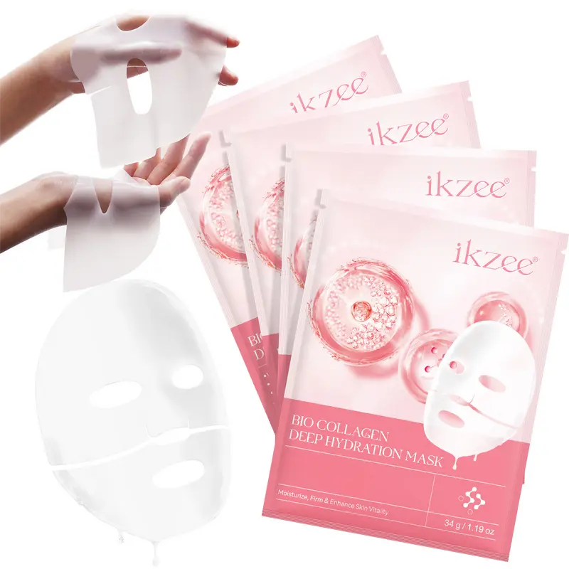 ikzee Bio-Collagen Real Deep Face Mask - 1 Pack (4x34g Hydrogel Sheets), Hydrating Moisturizing Deep Treatment, Skin Repair, Pore-Minimizing, Lifting, Elasticity-Boosting Night Selfcare for Adult Dry Skin, Moisture Face Masks