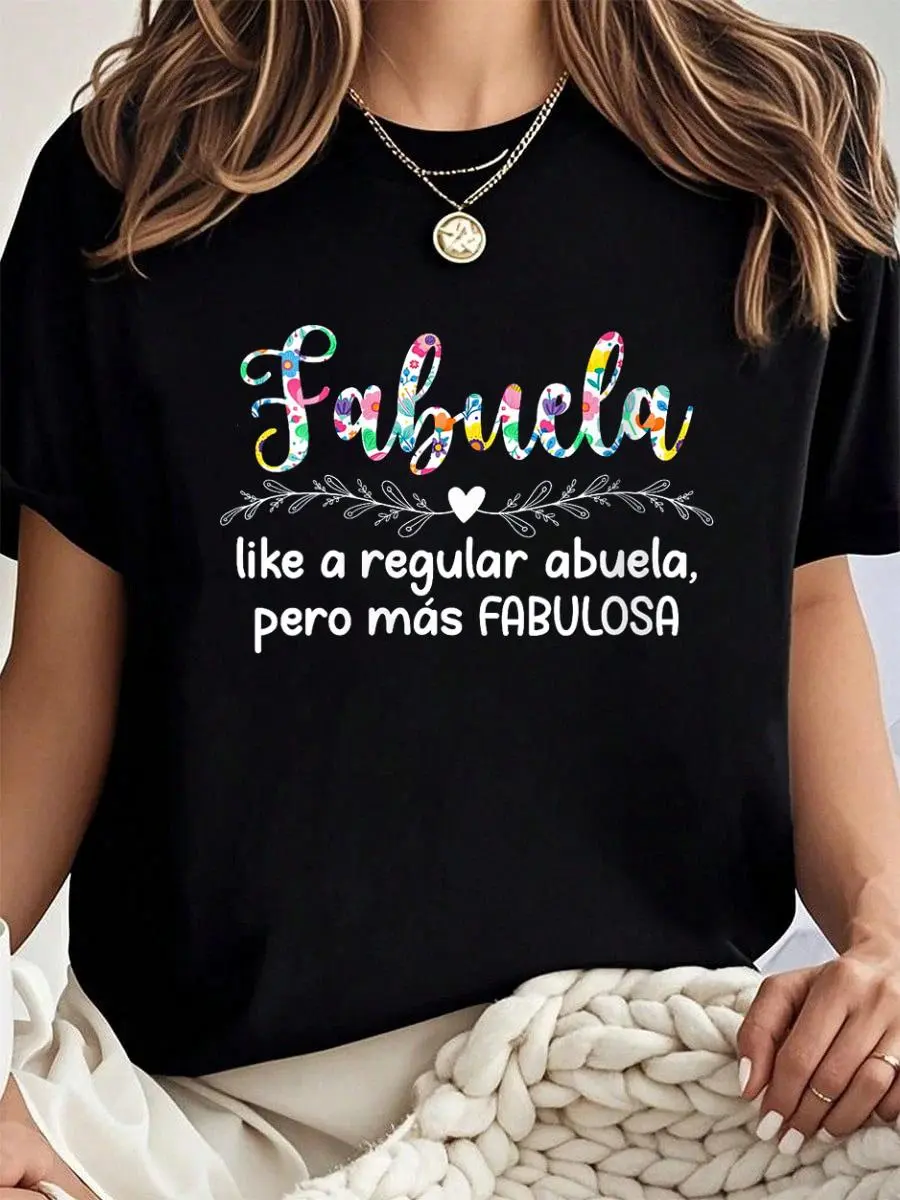 100% cotton Womens Fabuela Definition Abuela Grandmother Abuela Grandma o-neck T-Shirt Women Graphic T-Shirt Cotton Print short Sleeve Casual Top, Summer Tee Womens Tops