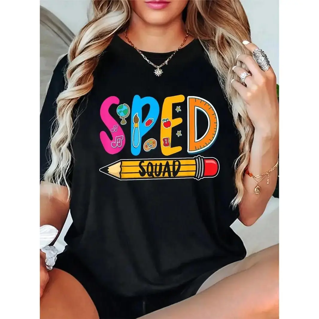 Men's SPED Special Education Teacher Graphic T-Shirt, Casual Round Neck Short Sleeve 100% Cotton Clothes for Daily Wear & Fitness, Tshirt, Shortsleeve, Simple