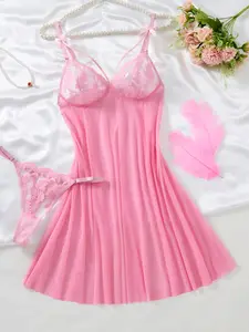 Women's Sexy Deep V Lace Cami Nightdress, Nuisettes Negligee Night Gown Sheer Pajamas Chemise, Floral Lace Nighty Babydoll, Mature Women Honeymoon Sheer Mesh Lingerie Set, Loungewear, Sleepwear For Romantic Nights, Or Daily Homewear, Aesthetic, Underwear