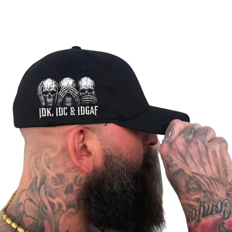 IDC Side Style Flexfit Cotton Hat - Black-and-White Men's Hat, Fitted Cap, Premium Cotton-Spandex Blend, Structured 6-Panel Mid-Profile, Premacurv Visor with 8-Row Stitching, Original Flexfit Tech, for Sporty Chic, Daily Wear