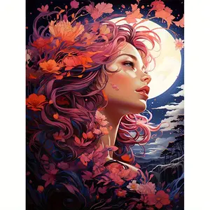1PCS Girl Under the Moonlight Acrylic Paint by Numbers, Diy Decorative Painting, 16x20in Unframed Beginner DIY Dreamy & Healing Style Home Decor Ideal Romantic Vibe Gift, Housewarming Present Diy Painting Supplies