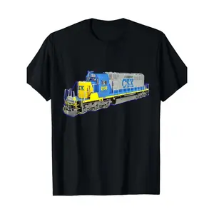 CSX Freight Train Engine Graphic T-Shirt | 100% Cotton, Casual Crew Neck, Short Sleeve, Digital Heat Transfer Print, All-Season Wear, Regular Fit, Slight Stretch, Geometric Pattern, Knit Fabric, 220g/m2