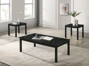 Noirstone 3-Piece Contemporary Coffee Table Set, Faux Marble or Wood Veneer