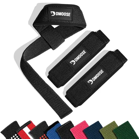 DMoose Fitness Cotton Lifting Wrist Bands - 4mm Neoprene Padded, 24" Length Double-Stitched Non-Slip Straps, Workout Accessory for Men’s Heavy Lifts, Grip Strength Enhancement