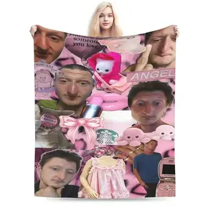 Coryxkenshin Pink Aesthetic Meme Collage Print Flannel Blanket Cooling Blanket Homegoods Soft Cozy For Bedroom Living Room For Cory Fans Gamer Girls Perfect Gift