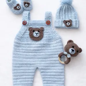 rochet Baby Bear Outfit Set – Handmade Newborn Romper, Hat, Booties & Teether Gift Set