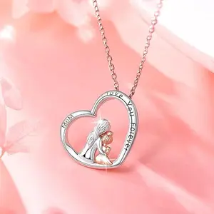 KissYan Sterling Silver Mom Necklace for Women, Mother Daughter Necklace Mother and Child Grandma Necklaces Love Heart Pendant Mother's Day Gifts for Mama Grandmother from Daughter Granddaughter Kids,summerwins DealsForYouDays