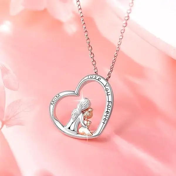 KissYan Sterling Silver Mom Necklace for Women, Mother Daughter Necklace Mother and Child Grandma Necklaces Love Heart Pendant Mother's Day Gifts for Mama Grandmother from Daughter Granddaughter Kids,summerwins