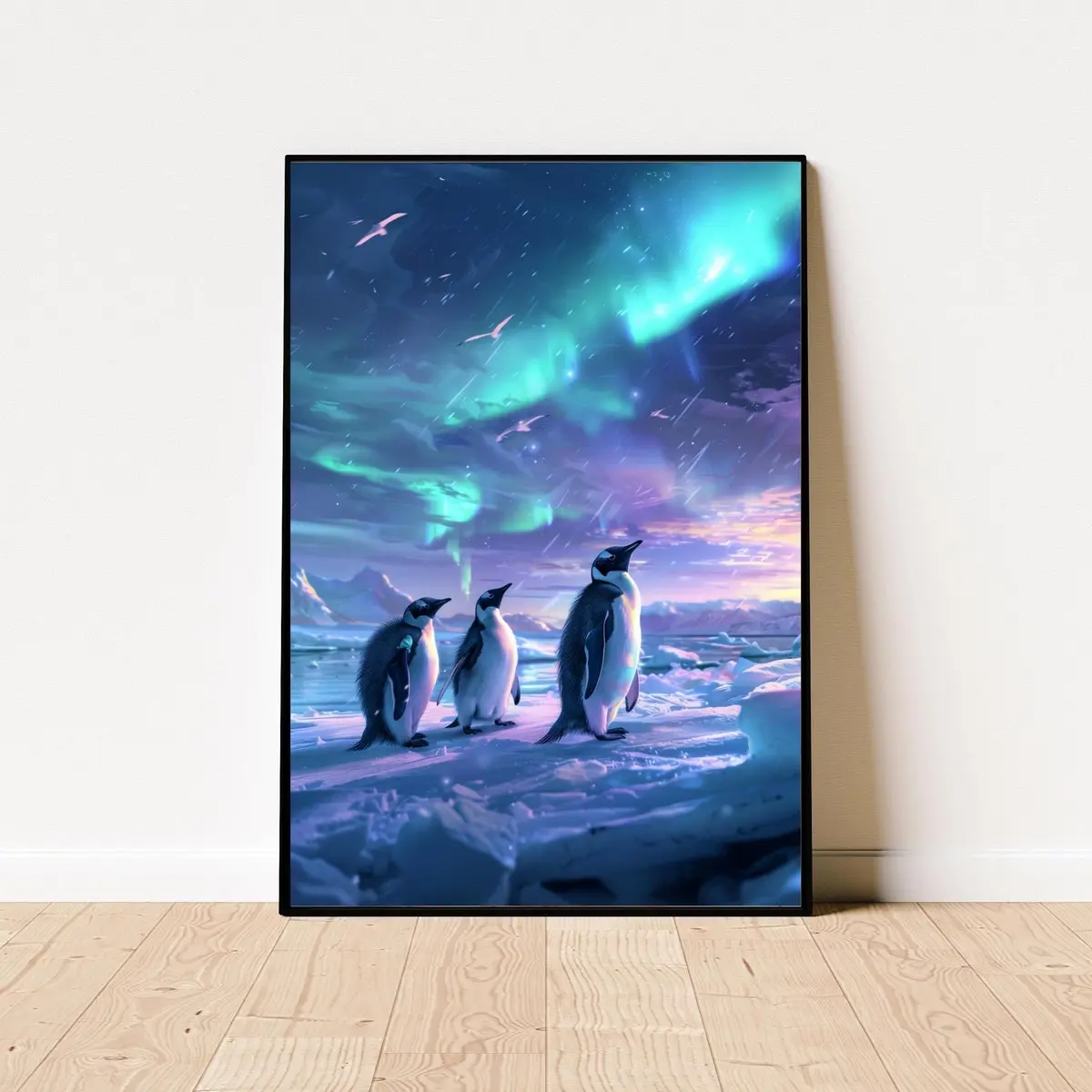 Aurora Penguins Poster, Kids Room Decor, Whimsical Penguin Art, Northern Lights Nursery Decor, Fantasy Kids Wall Art, Unframed