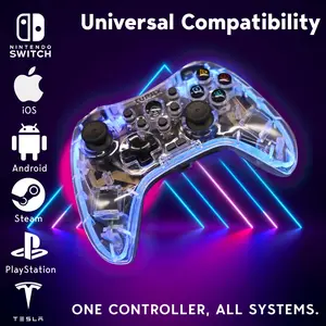 7-in-1 Bluetooth Wireless Game Controller Grip Set, Adjustable Console Accessory for Mobile Smartphones with LED RGB Breathing Lights and Turbo Function